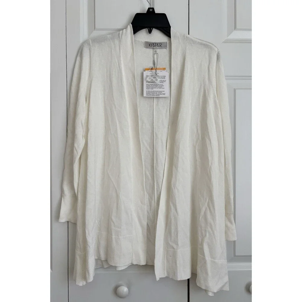 KASPER WOMEN'S CARDIGAN SWEATER SIZE SMALL WHITE RETAIL $89.00  COTTON/VISCOSE